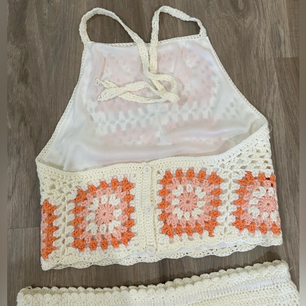 Pink Lily| size medium| pink & orange squared away crochet tank and skirt set - Picture 10 of 11